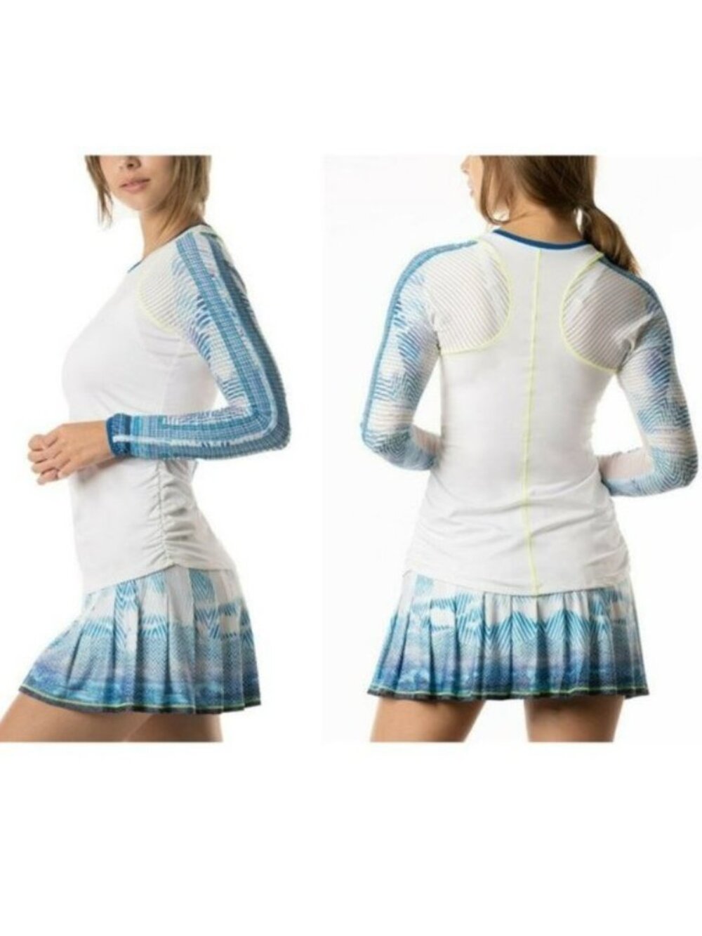 NWT Lucky In Love LATITUDE Tennis Tee Shirt Top Long Sleeve S Small white blue